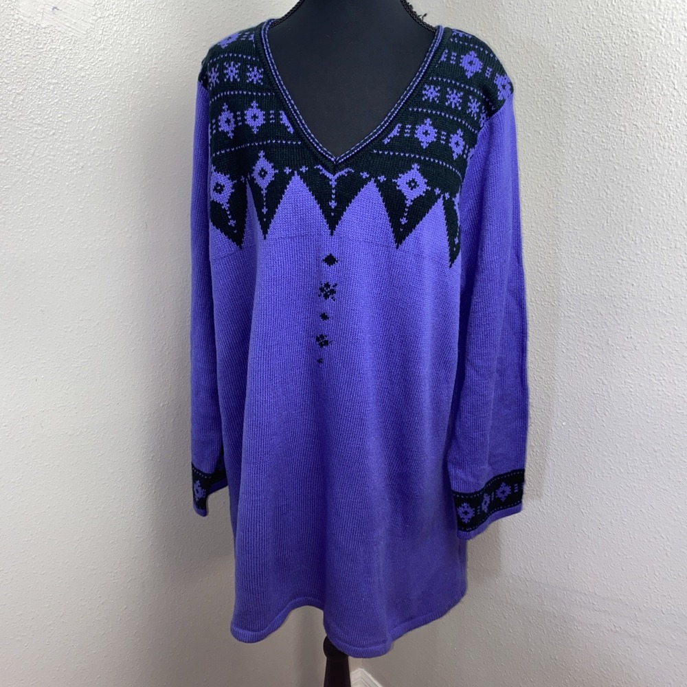 denim 24/7 Oversized Pullover Sweater Women's Large Purple & Black Fair Isle